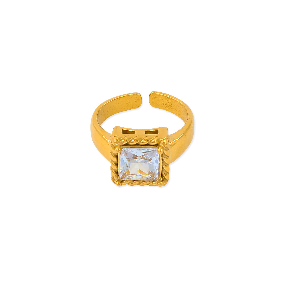 8g Weight Zircon Inlay Material Open Ring Classification 1 Piece Quantity Daily Occasion Titanium Steel Material Square Pattern Women'S Gender Plating, Inlay Design Fashion Style 1 Piece Fashion Square Titanium Steel Plating Inlay Zircon Women's Open Ring 7