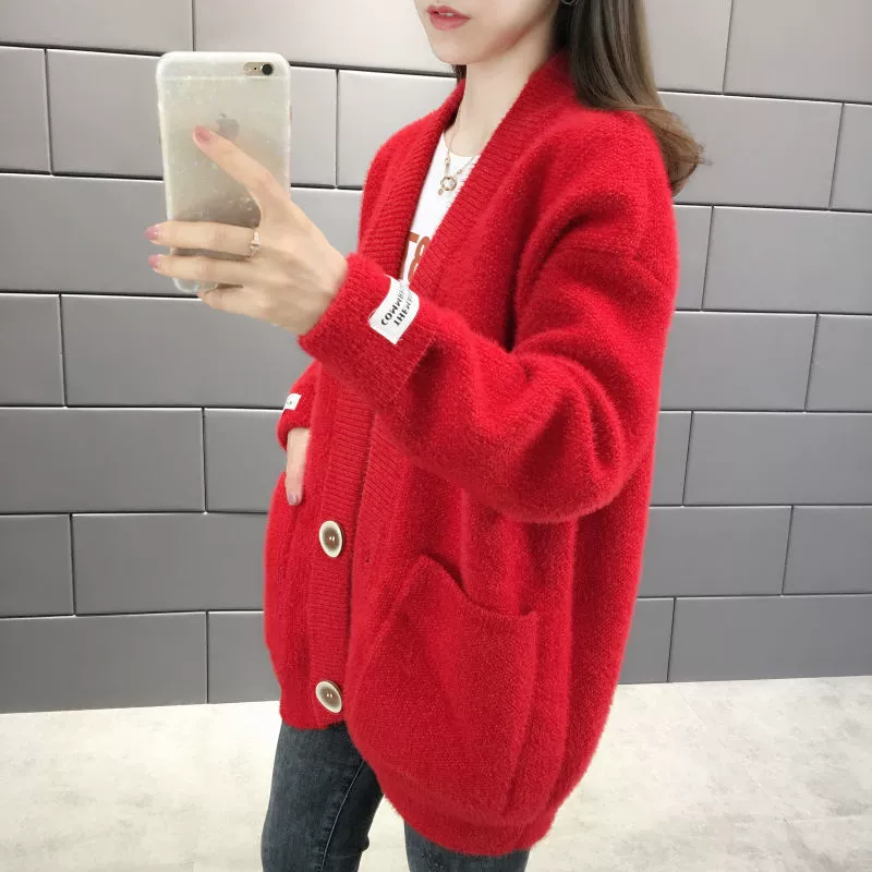 К knitted cardigan, свитер для учащихся начальной школы, осенняя куртка, корейский стиль, большой размер, V-образный вырез