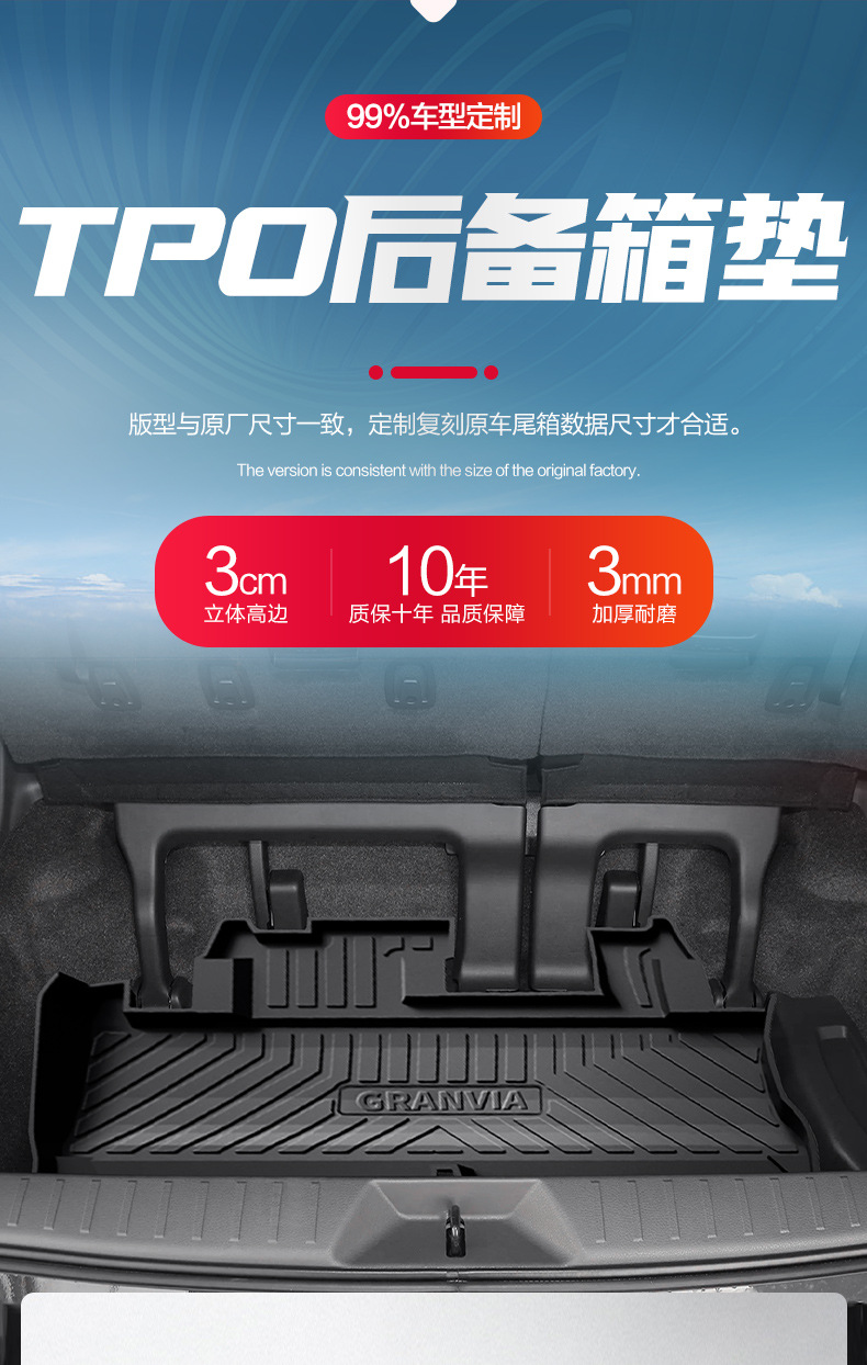 Suitable for Toyota Grevia Trunk Mat Special Modified Accessories for Automotive Products TPE Waterproof Rear Mat