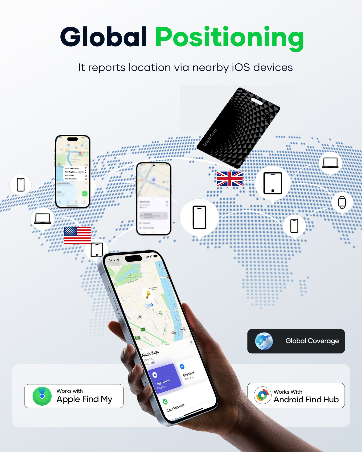 Kart bulucu, iOS/Android uyumlu, IP68