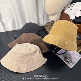 2026新款韩版刺绣简约渔夫帽美拉德色系斜沿百搭休闲遮阳盆帽子