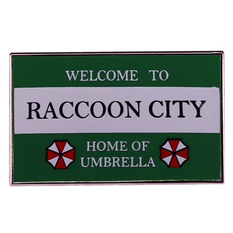 Welcome to Raccoon City umbrella home enamel pin Green Road logo badge