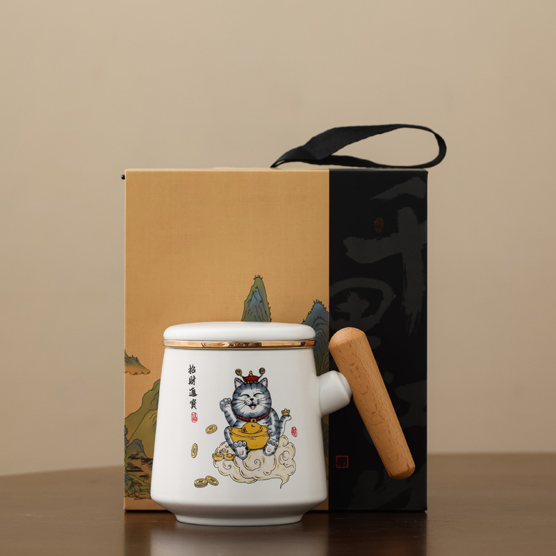 Zhao Cai Gato Taza de Cerámica Futuro Bromide Taza de Filtro Taza de Animales de Cartoon con Regalo Impreso LOGO