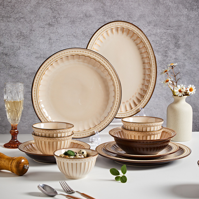 2026 New Style French Retro Ceramic Bowl and Plate Tableware Set for Home Use, Bowl and Plate Set, Housewarming Gift 2026 New Style French Retro Ceramic Bowl and Plate Tableware Set for Home Use, Bowl and Plate Set, Housewarming Gift