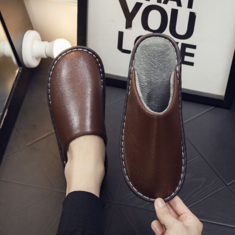 Autumn and Winter Waterproof Slippers for Home Men and Women Couples Indoor Non-Slip Warm Multi-Color Cotton Leather Slippers Autumn and Winter Waterproof Slippers for Home Men and Women Couples Indoor Non-Slip Warm Multi-Color Cotton Leather Slippers