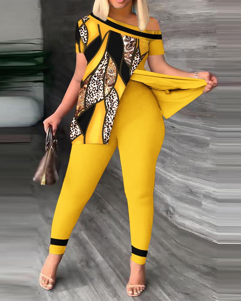 2024 Autumn European And American Cross-Border Women's Asymmetrical Neck Long Pants Two-Piece Set_ecoleips.com