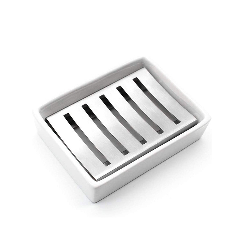 304 plato de jabón de acero inoxidable caja de jabón de drenaje del hogar Baño creativo rectangular bandeja de jabón de cerámica Baño