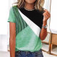 2023ebay Amazon independent station summer new fashion color matching striped printed short sleeve round neck casual T-shirt for women