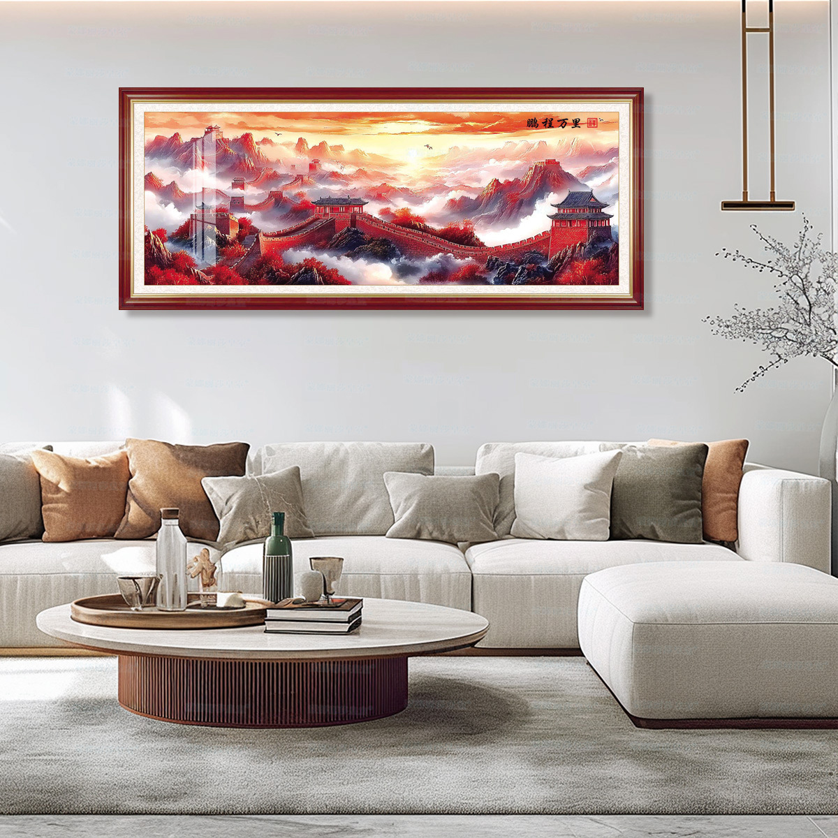 [Tejido de Algodón Importado] Punto de Cruz de Alta Gama Estilo Chino Mona Lisa Cruzada con Motivo de Mil Millas de Ríos y Montañas para Sala de Estar