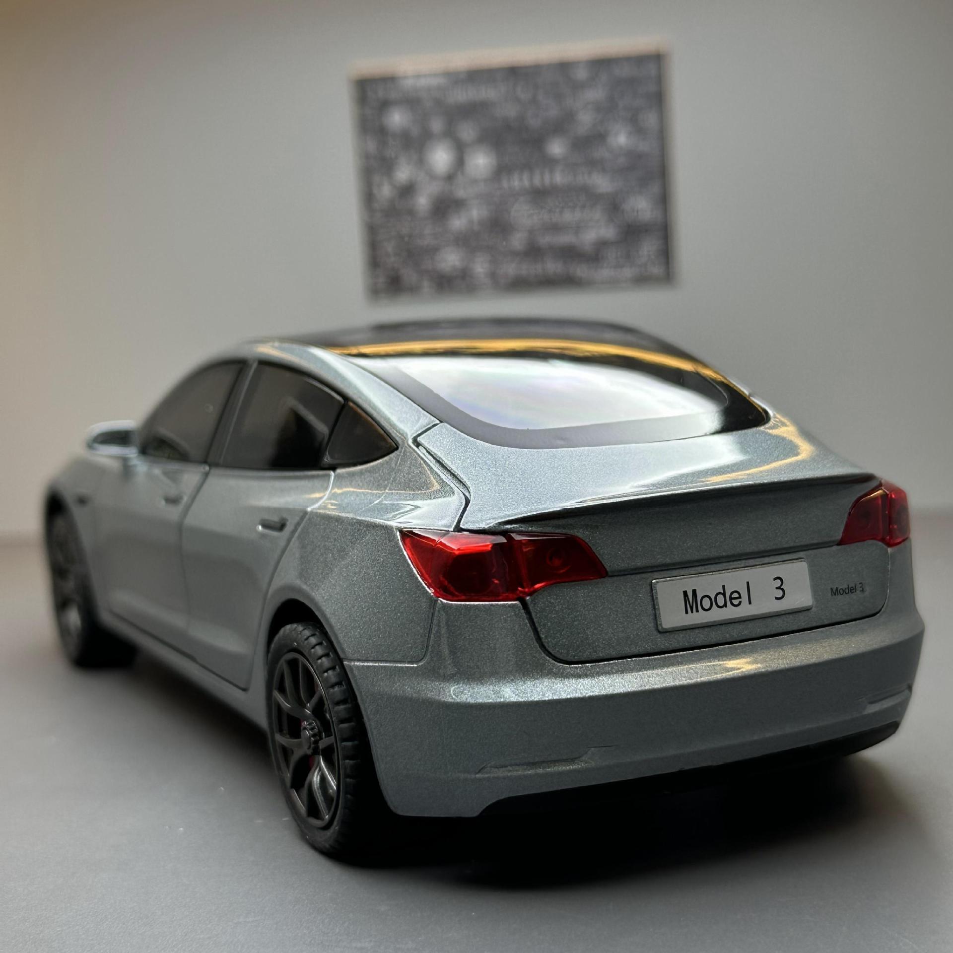 Modelo de coche de aleación de coche 1:24 Tesla Model3 nueva energía Tire hacia atrás el sonido y la luz del coche de juguete modelo de música adornos