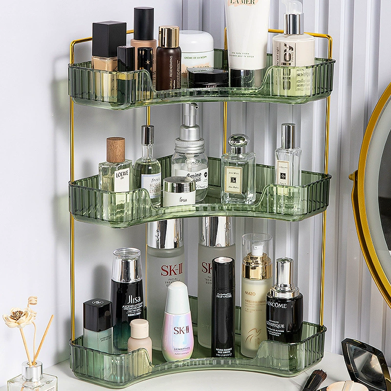 Triangular Corner Cosmetic Organizer Shelf, Multi-Layer 2–3 Tier, Light Luxury Design
