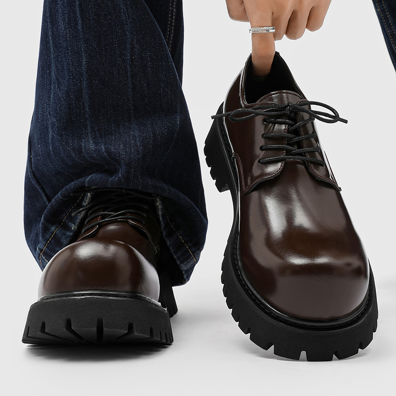 New Autumn Retro Big Head Men's and Women's Casual Business Formal British Style Couple Thick Sole Shoes 1056 Brown-K