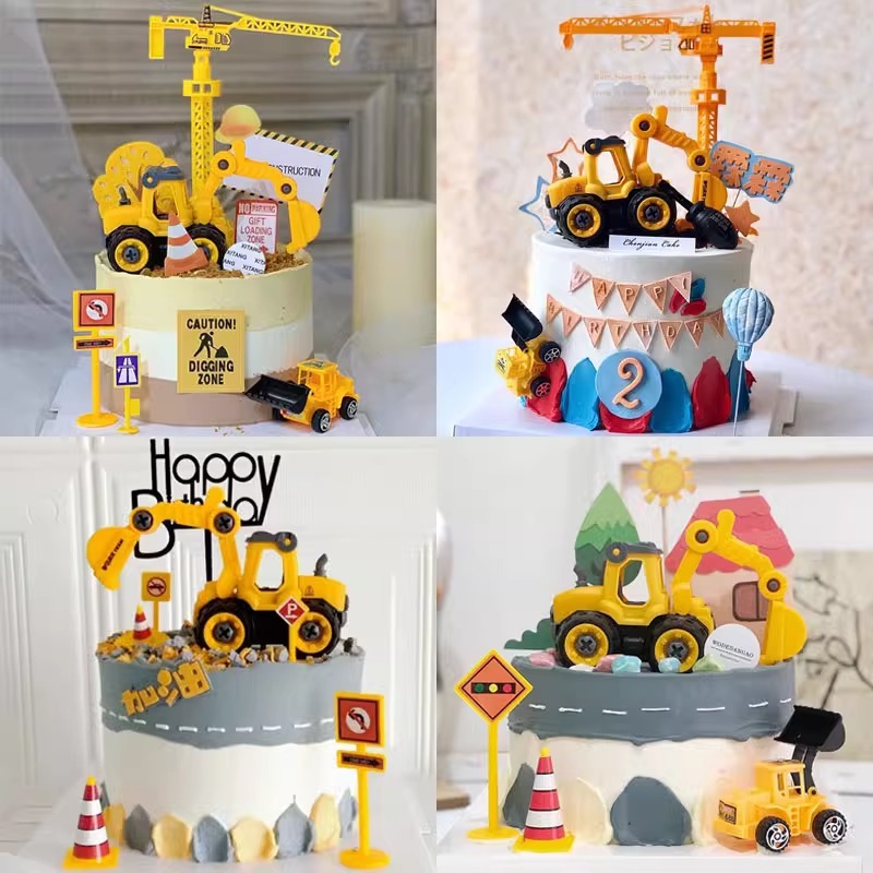 Nuevo vehículo de ingeniería excavadora decoración de pastel excavadora torre de grúa niño cumpleaños horneado inserto