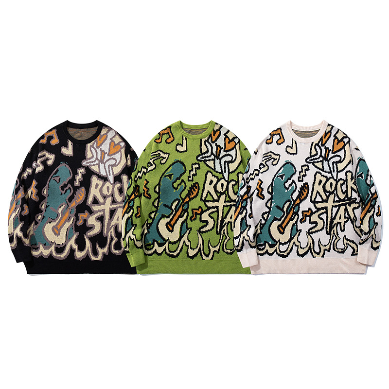 YWFG mujeres americanas letras de dinosaurio 2024 Año Nuevo otoño pareja superior versátil cuello redondo manga larga jersey image 5