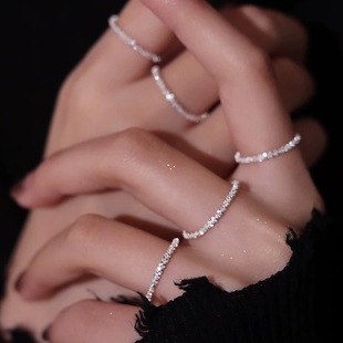 S925 sterling silver sparkling ring sparkling closed mouth starry silver diamond ring ring stacked