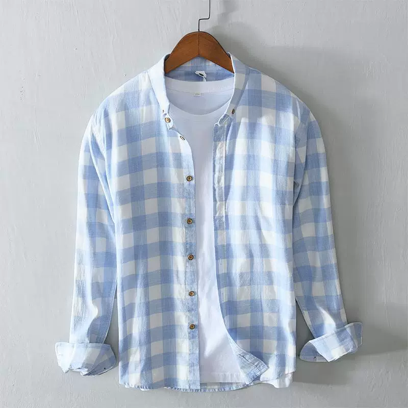 L847 Полосатая рубашка в японском стиле в свежем цвете, мужская повседневная клетчатая рубашка в гонконгском стиле с длинными рукавами, Мужская цельная доставка