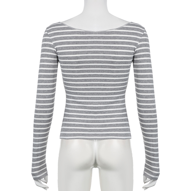 Off Shoulder Striped Lightweight Slim Fit Long Sleeve Blouse Sexy off Shoulder Simple All Match Slim Fit Casual Shirt