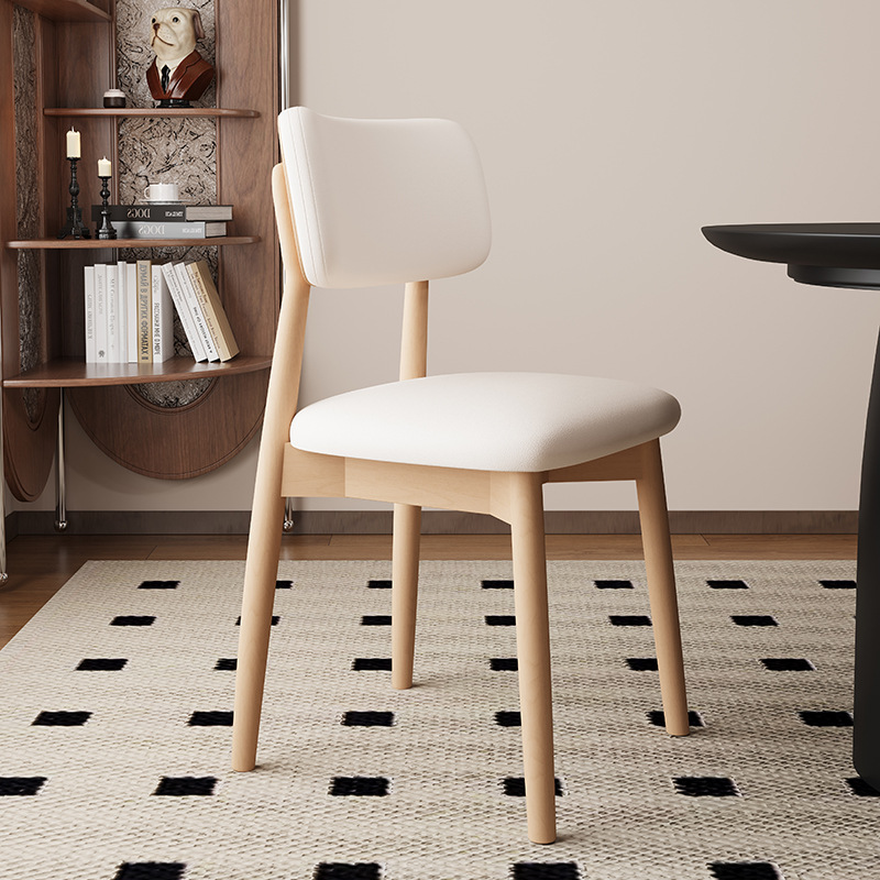 Silla de comedor de madera maciza, cuero de microfibra, restaurante doméstico, silla trasera de tela de algodón y lino, mesa y silla de comedor de hotel, taburete, silla duradera