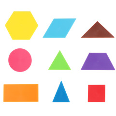 Geometric shapes: 9 types of long squares, triangles, and circles for lower grades 1 and 2 mathematics teaching aids