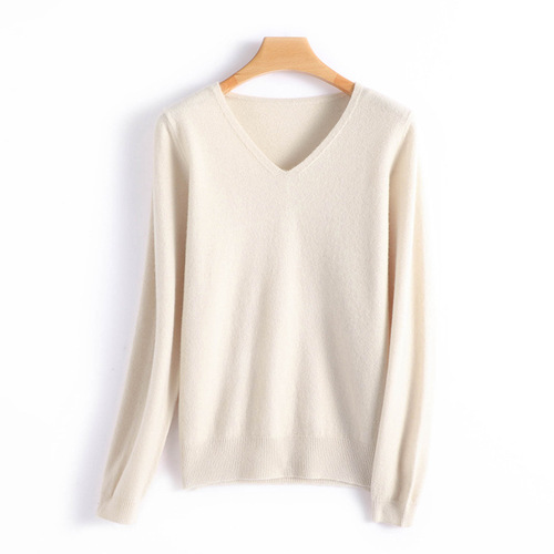 Summer loose-fit slimming low-V-neck knitted base shirt, winter women's pullover sweater, solid-color top