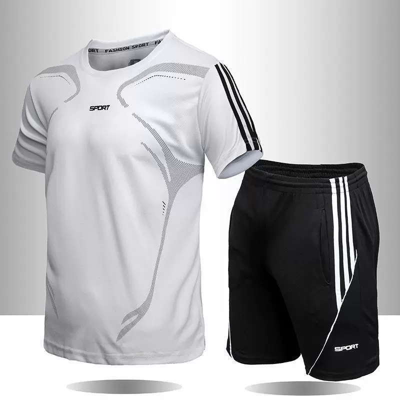 Летние мужские шорты с коротким рукавом Спортивный повседневный набор мужской тройной бар