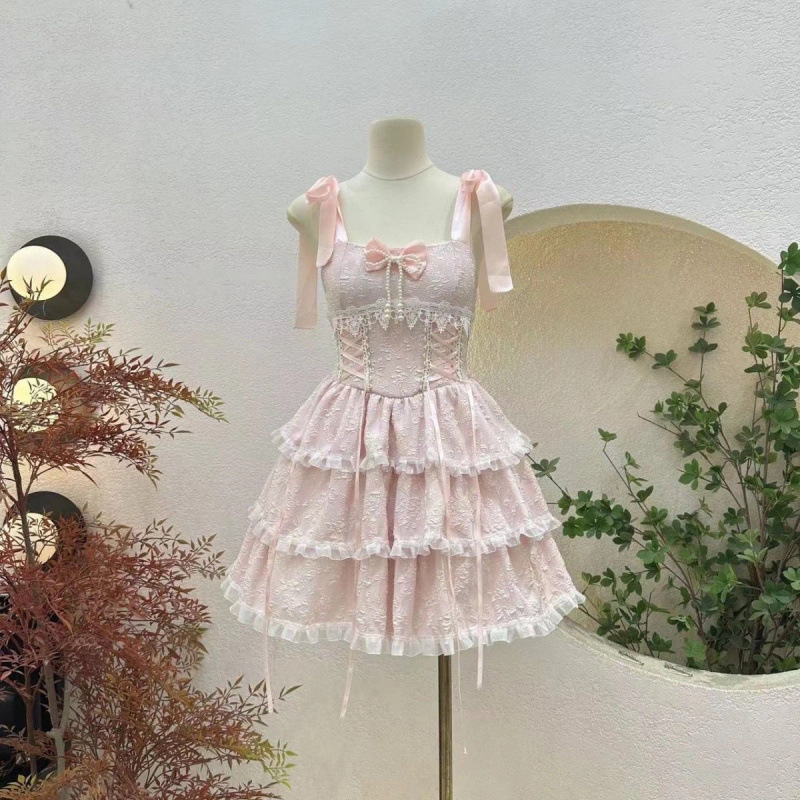 ケーキロリータガールスプライスサスペンダー小柄な甘いふわふわかわいいレースプリンセスドレスフレッシュ|undefined