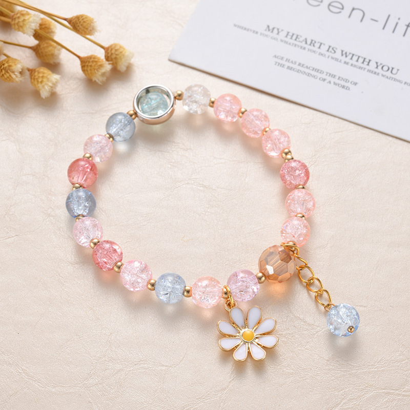 New Explosive Crystal Bracelet Female Pink Crystal Sun Flower Sisters Best Friend Student Bracelet Small Daisy Bracelet Wholesale