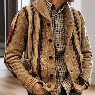 European and American Foreign Trade New Men's Autumn and Winter Long Sleeve Jacquard Sweater Lapel Outer Wear Sweater Jacket Men's SY0009