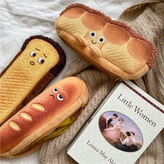 Japanese-inspired Instagram-style cute plush bread toast pencil case with large capacity, student personal stationery box, pencil case