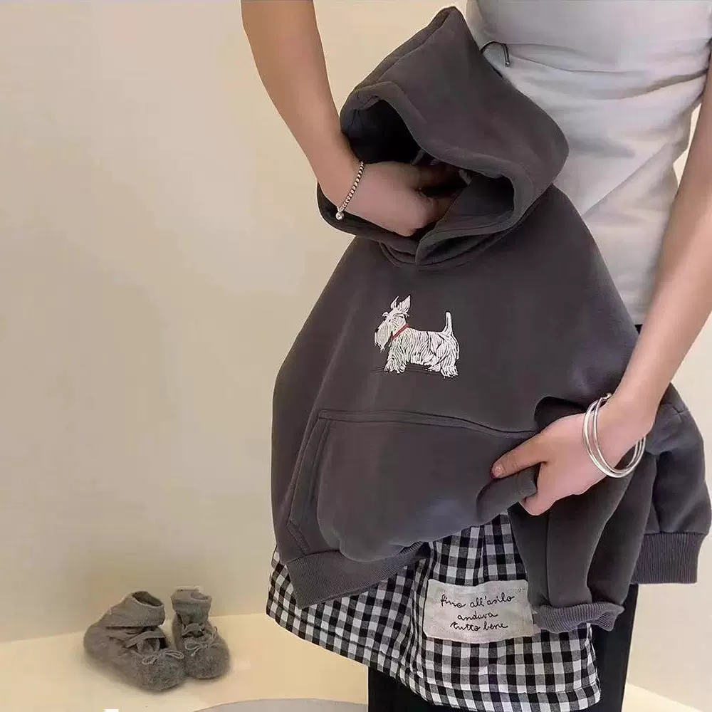 儿童卫衣套装25秋冬季新款女童潮范卡通印花上衣宝宝黑白格子裙子