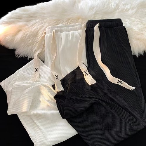 Summer thin loose straight ice silk men's slimming casual elastic waist quick-dry straight-leg pants