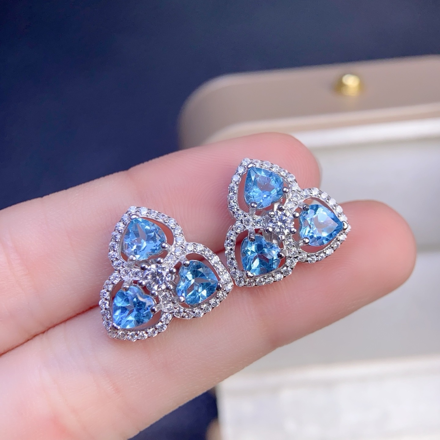 Natural topaz earrings with excellent clarity and exceptional fire, main stone size 5*5mm, finely crafted with 925 silver