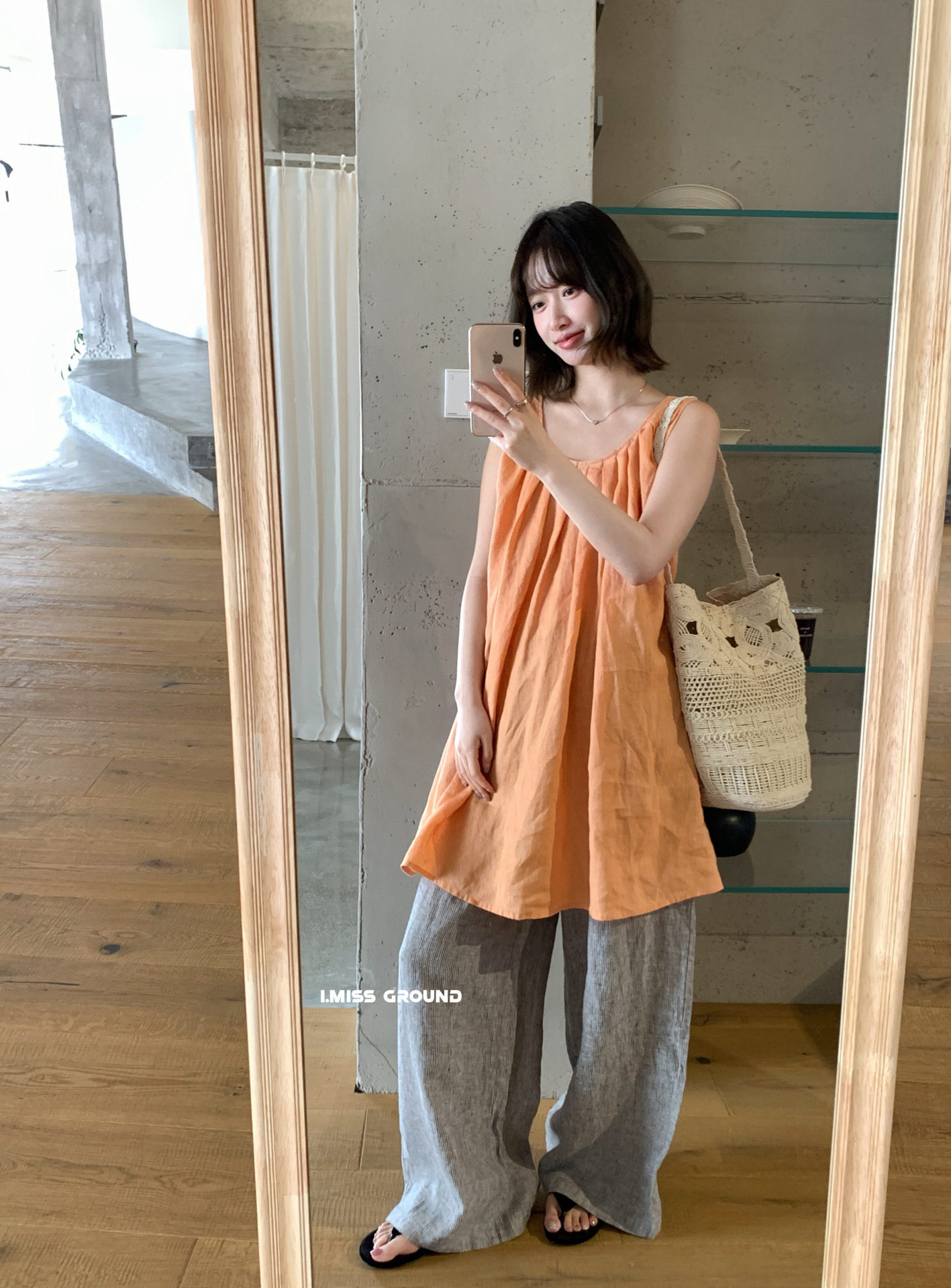Đầm maxi nữ không tay chất liệu linen phong cách Pháp nghỉ dưỡng — màu cam chi tiết 7