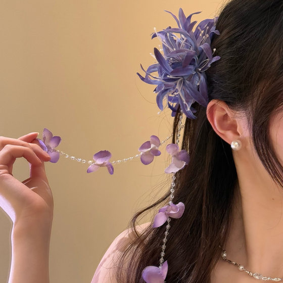 Super Fairy Purple Bianhua Hairpin New Chinese Style Flower Atmosphere Photo Headwear Women's Antique Hanfu Hair Accessories Headwear