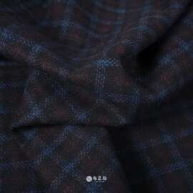 秋冬黑色底红蓝线条格子羊毛毛呢布料外套大衣服装设计师面料A