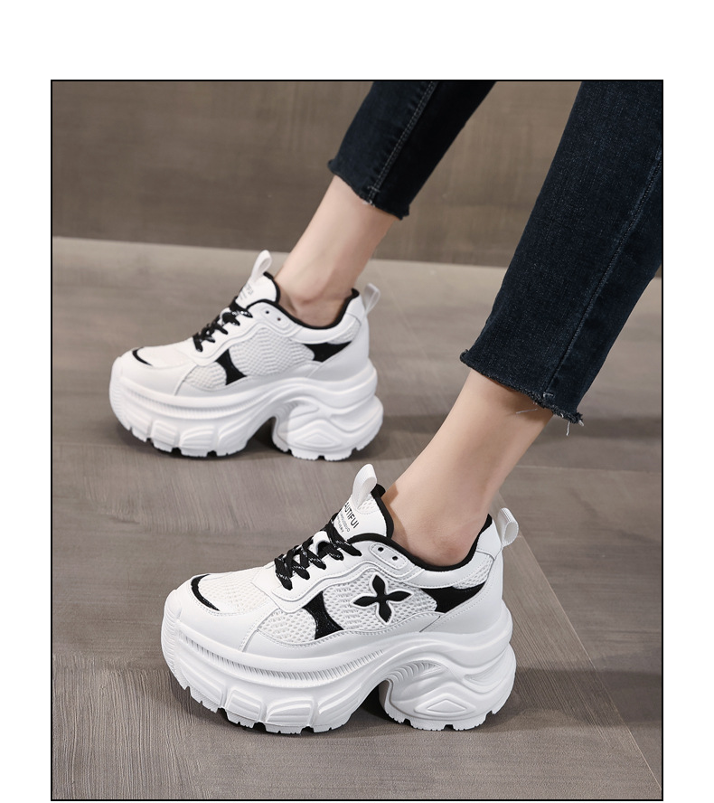Giày sneaker nữ đế dày chunky mesh lưới thoáng khí, tăng chiều cao nhẹ nhàng — Màu trắng chi tiết 18