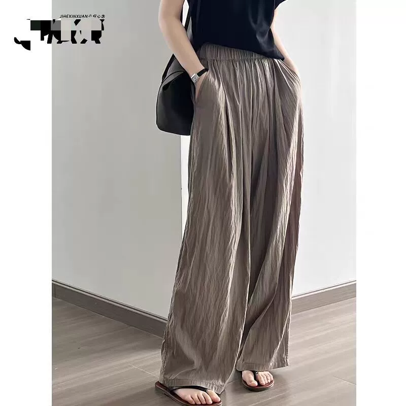 Плиссированные широкие брюки для женщин, летние драпированные свободные брюки в японском стиле, длинные до пола.