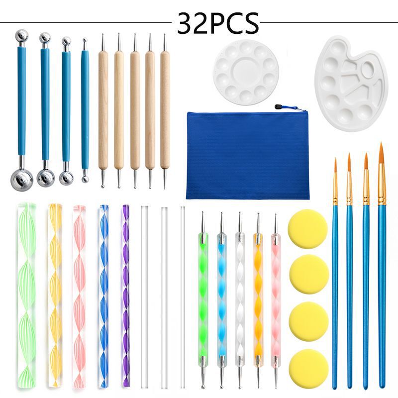 Cross-Border Mandala Tools 32-Piece Set Painting Templates Palette Sponge Graffiti Stick Dot Pen Bookmark Making