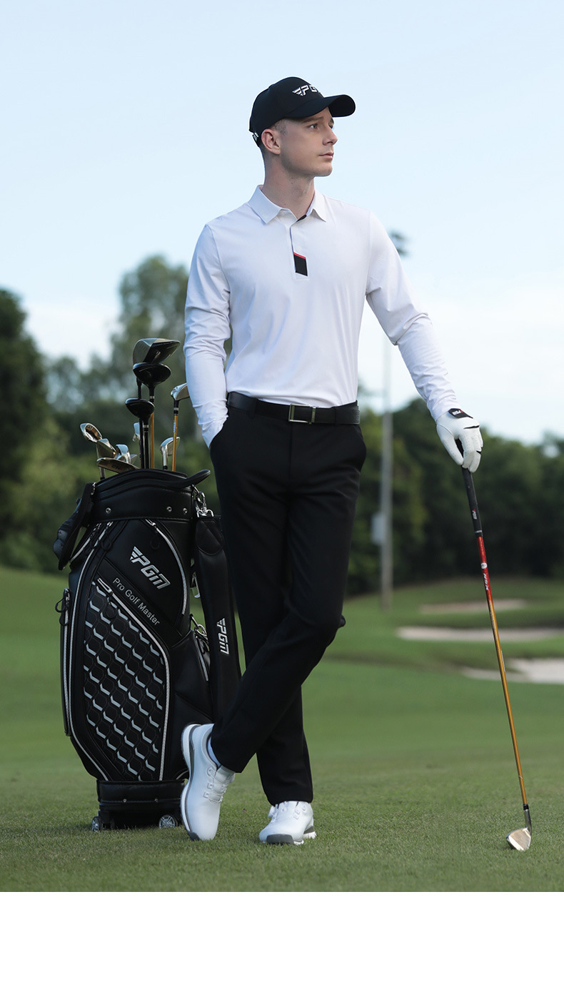 Áo polo golf nam dài tay cổ bẻ liền mạch PGM chất liệu co giãn cao — YF634-Áo màu trắng, KUZ167-Quần kaki, KUZ167-Quần Trắng, YF634-Áo màu xanh nước biển chi tiết 14
