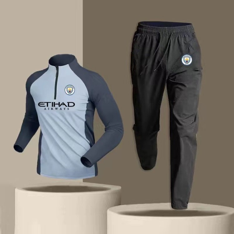 2324 juego de entrenamiento de fútbol masculino primavera y otoño rápido seco deporte de carrera dos piezas juego de cuello medio cremallera pantalones de manga larga