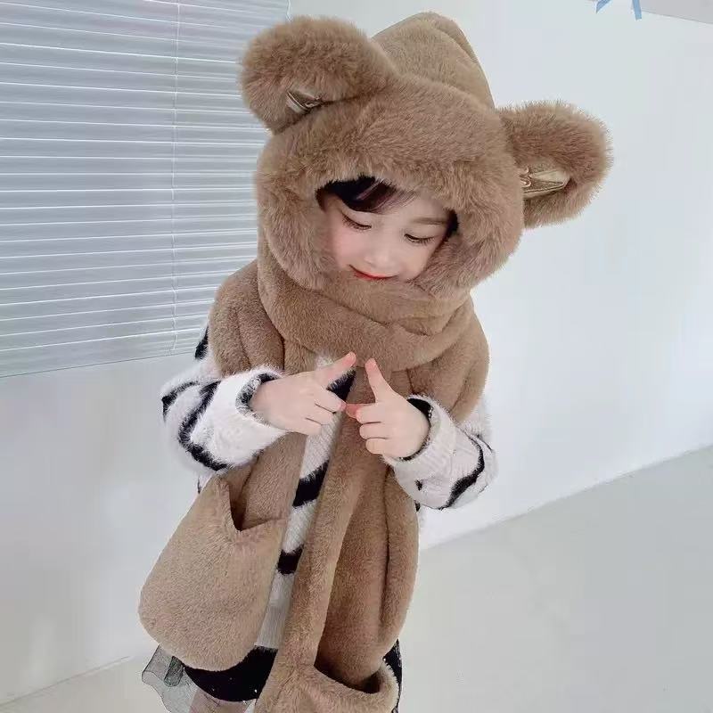 2025可爱卡皮巴拉帽子围巾一体三件套女秋冬毛绒护耳帽水豚保暖防|undefined