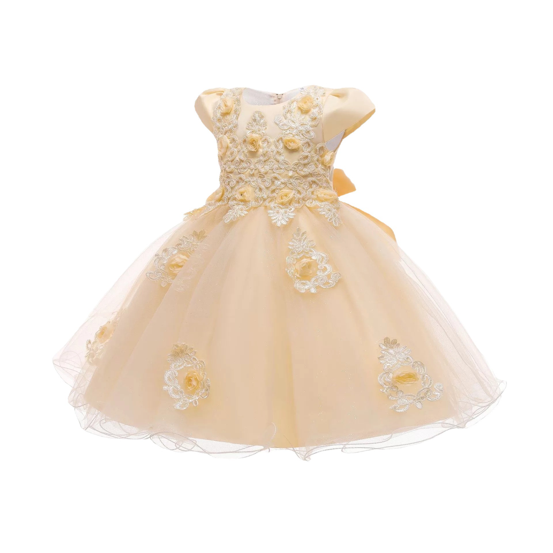 Flowergirls dress European and American girls princess dress flower beaded mesh puffy skirt children's wedding dress