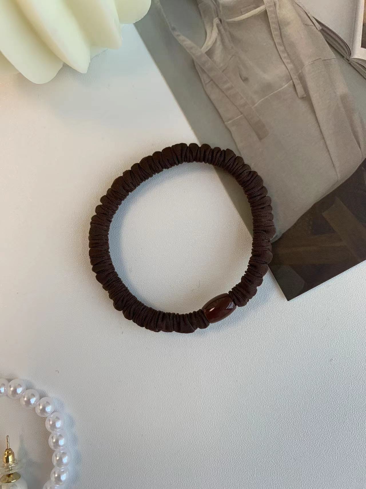 슈퍼 소프트 얇은 버클 고무 밴드 다크 브라운