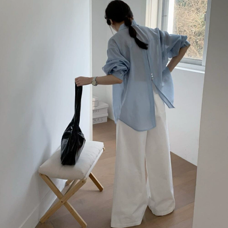 TE2025 весенне-летняя новая дизайнерская однобортная рубашка из тенселя с разрезом сзади, женская рубашка с длинными рукавами и защитой от солнца с лацканами