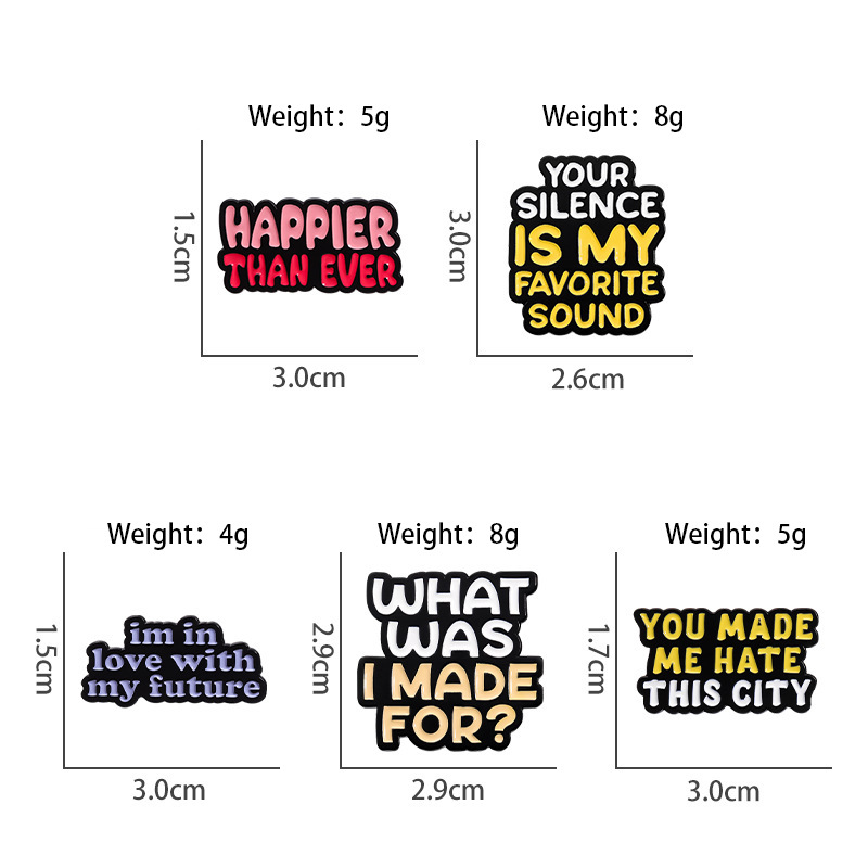 Insignia de metal personalizada Moda Serie de letras en inglés Broche geométrico Chaqueta Decoración fija Accesorios de cuello