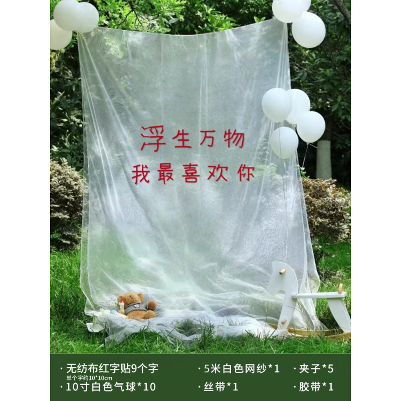 户外结婚小红薯同款婚房氛围布置装饰网纱背景新娘晨袍拍照高级感|undefined
