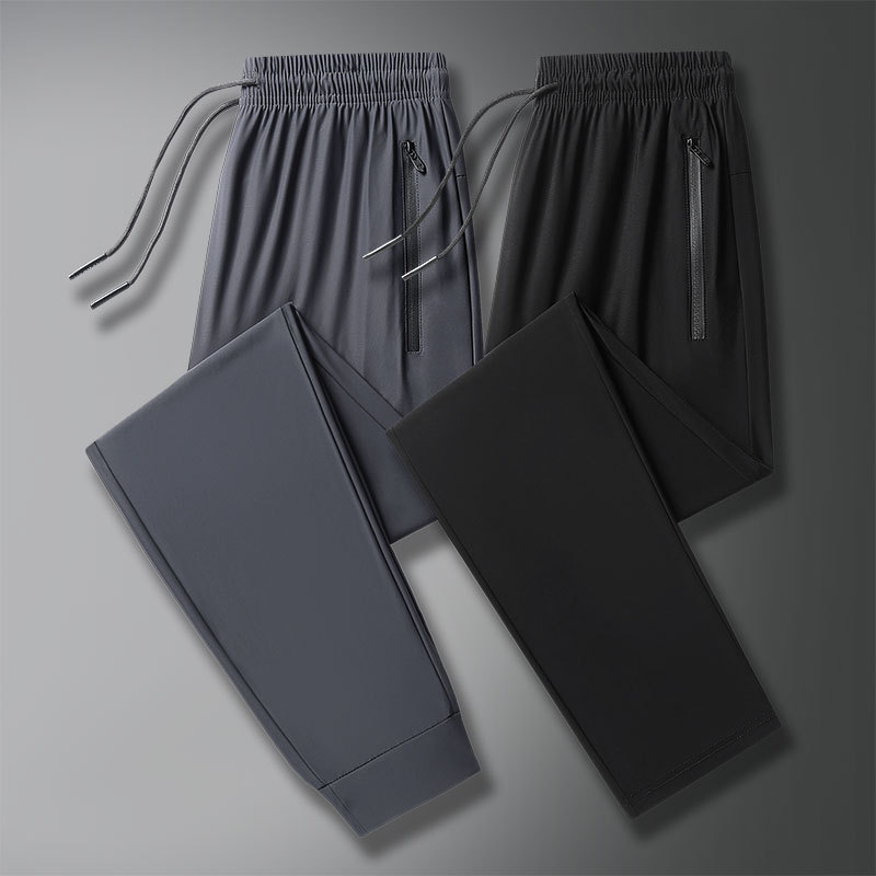 Cross-Border Men's Summer Ice Silk Breathable Casual Pants Sports Pants Quick-Drying Nine-Point Pants Cuffed Boxer Pants Large Size Wholesale