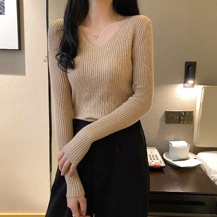 毛衣女2025秋冬新款百搭修身v领打底针织衫洋气内搭长袖紧身上衣|undefined