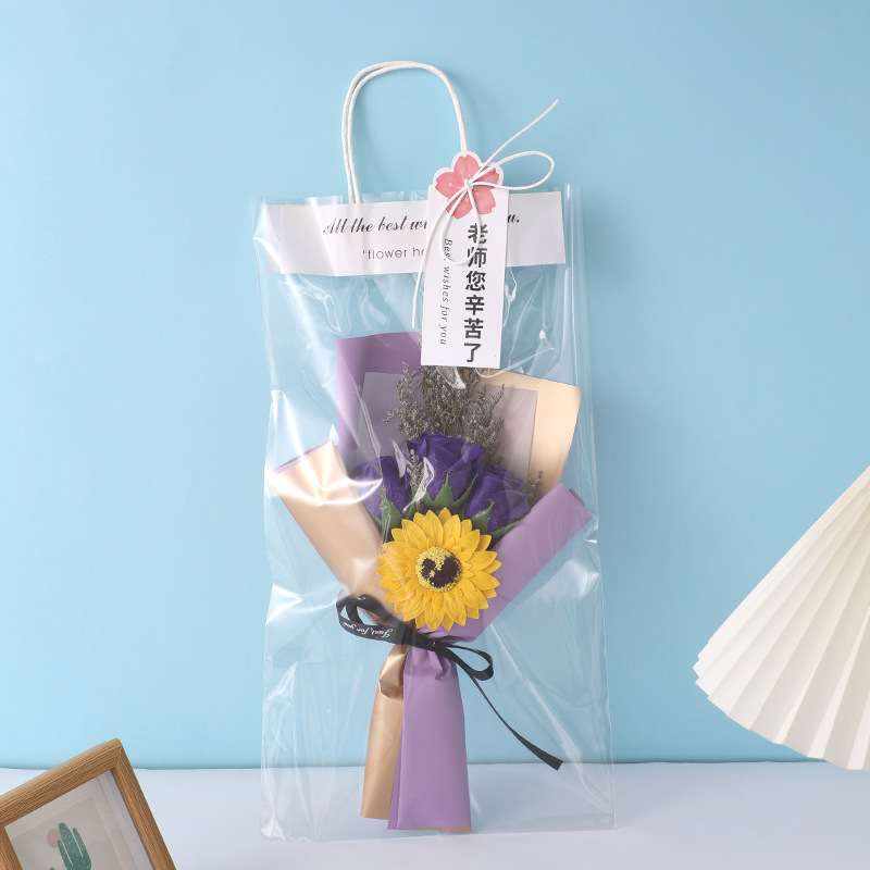 Regalos del día del maestro, flores de girasol, flores de jabón, regalos de vacaciones para maestros y maestros con tarjetas de felicitación al por mayor