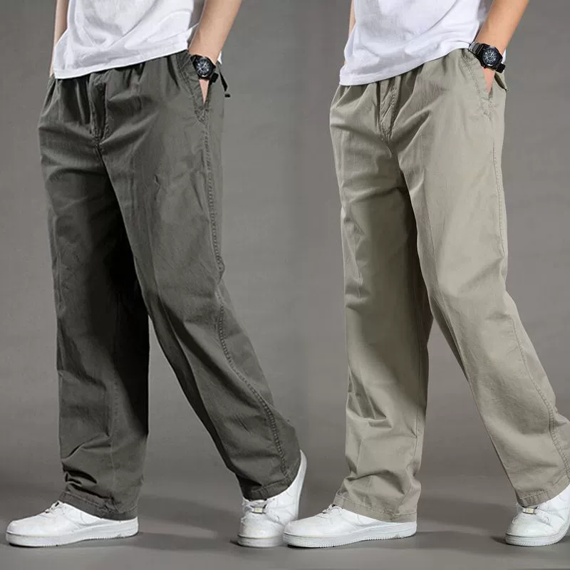 Мужские повседневные брюки, летние тонкие прямые брюки, свободные широкие брюки больших размеров, свободные спортивные брюки, хлопковые однотонные брюки
